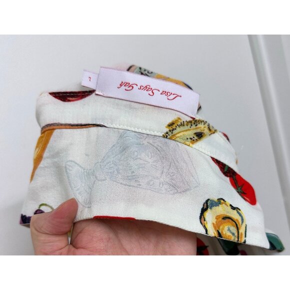 Lisa Says Gah Tessa Food Print Button Down Shirt Top Italian Summer Ivory L - Picture 15 of 15